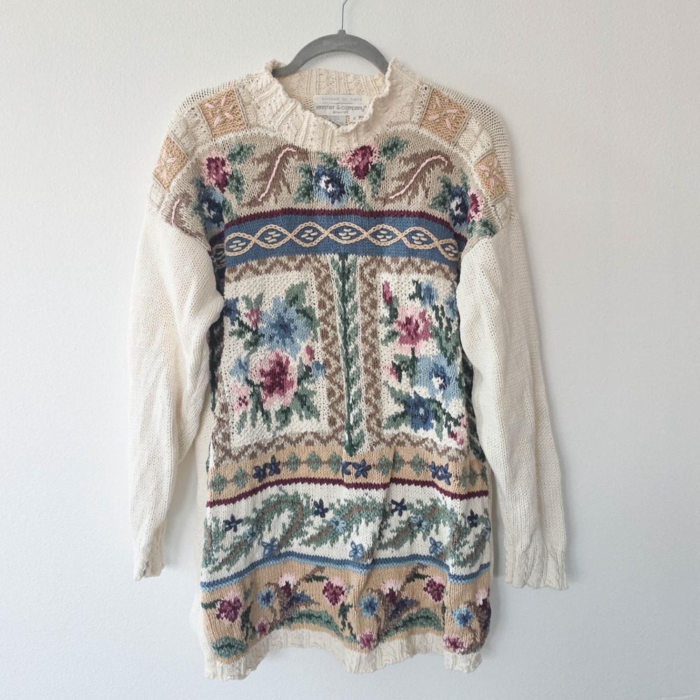 Vintage floral tapestry knit tunic sweater